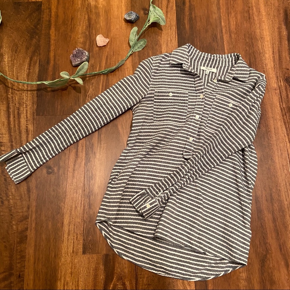Madewell Gray and White Striped Top